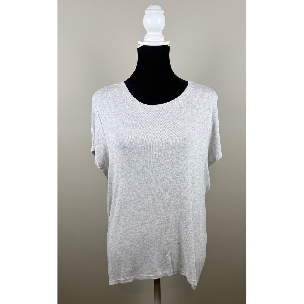 Athleta Womens Light‎ Gray Heathered Rib Knit Pleated Back Short Sleeve Tee L